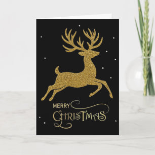 Gold Glitter Reindeer Christmas Card