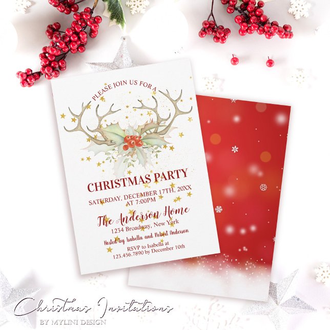 Gold Glitter Reindeer Christmas Dinner Invitation (Creator Uploaded)
