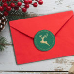 Gold Glitter Reindeer Green Return Address Holiday Classic Round Sticker<br><div class="desc">Gold Glitter Reindeer Green Return Address Holiday Round Sticker.</div>