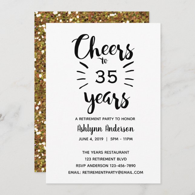Gold Glitter Retirement Party Invitation (Front/Back)