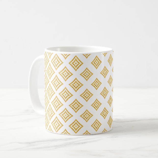 Gold Glitter Rhomboid Shape Coffee Mug (Front Left)