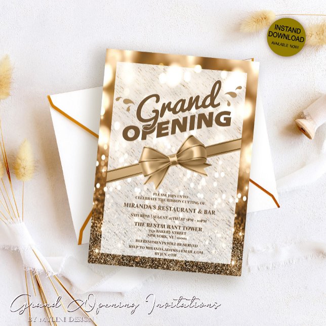 Gold Glitter Ribbon Cutting Grand Opening Invitation (Creator Uploaded)