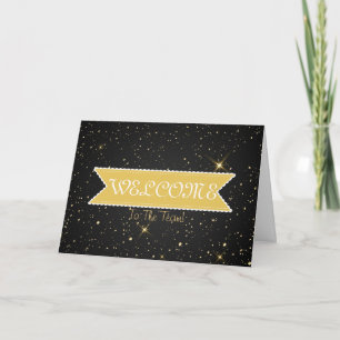Gold Glitter Ribbon with White Border  Welcome Car Card