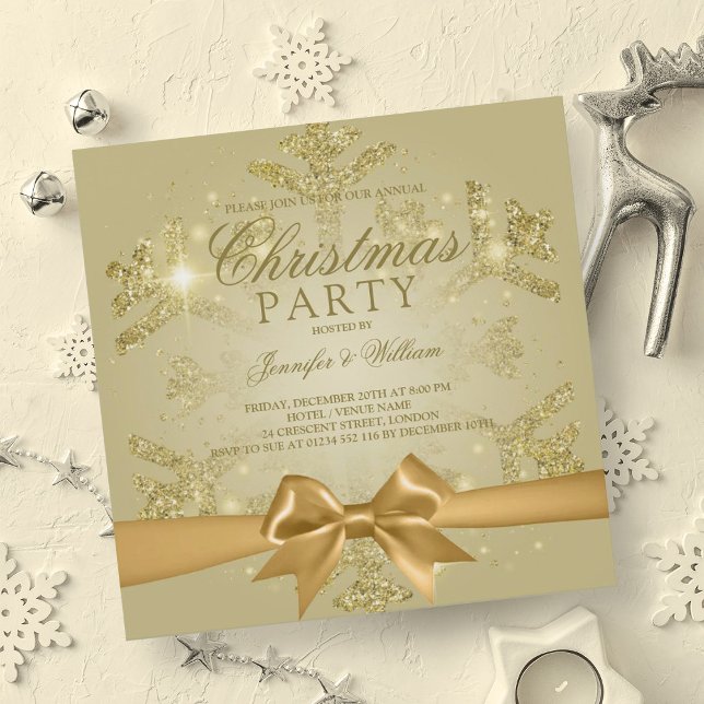 Gold Glitter & Ribbon | Xmas Holiday Party  Invitation (Gold Glitter & Ribbon | Xmas Holiday Party Invitation)