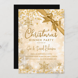 Gold Glitter Ribbon Xmas Winter Holiday Invitation