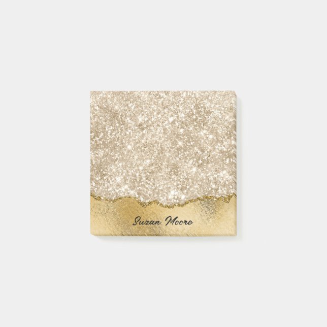 Gold Glitter Ripped Foil Paper Personalised Post-it Notes (Front)