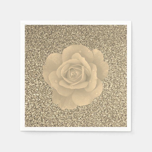 Gold Glitter Rose Floral Bridal Shower Wedding Napkin (Front)