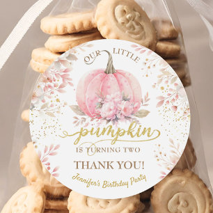 Gold Glitter Rose Floral Girl Pumpkin 2nd Birthday Classic Round Sticker