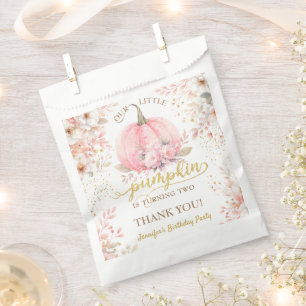 Gold Glitter Rose Floral Girl Pumpkin 2nd Birthday Favour Bag