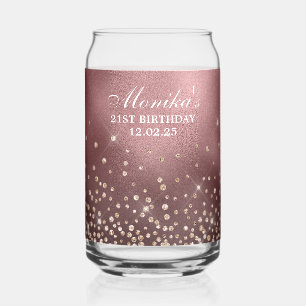 Gold Glitter Rose Gold Foil 21st Birthday Can Glass