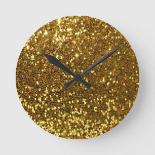 Gold Glitter Round Clock