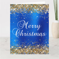 Gold Glitter Royal Blue Foil Big Merry Christmas