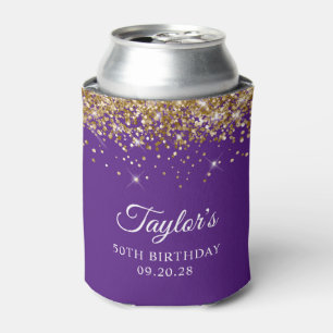 Gold Glitter Royal Purple 50th Birthday Can Cooler
