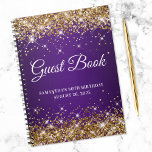 Gold Glitter Royal Purple 80th Birthday Guestbook Notebook<br><div class="desc">Create your own guest book for her 80th birthday party celebration in this blank notebook.
Girly faux sparkly,  gold glitter on the top and bottom edge of a royal purple ombre.
You can customise the font style and size as needed.</div>