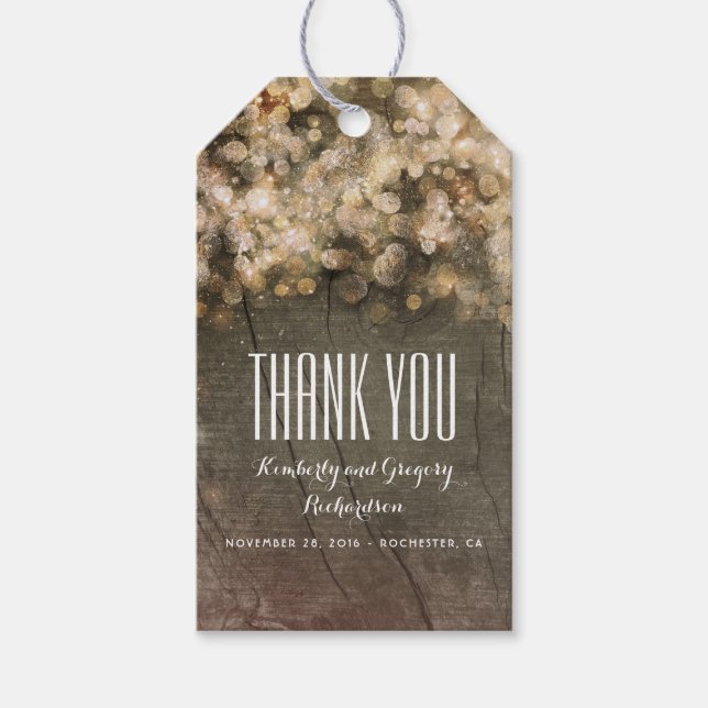 Gold Glitter Rustic Wedding Gift Tags (Front)