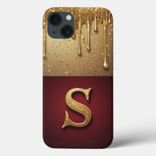💎 Gold Glitter S Monogram With Dripping Custom iPhone 13 Case