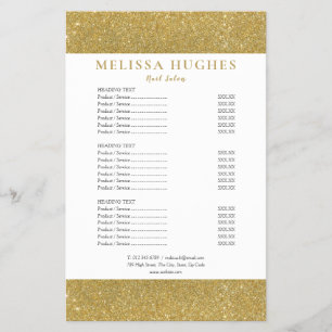 Gold Glitter Salon Service Menu