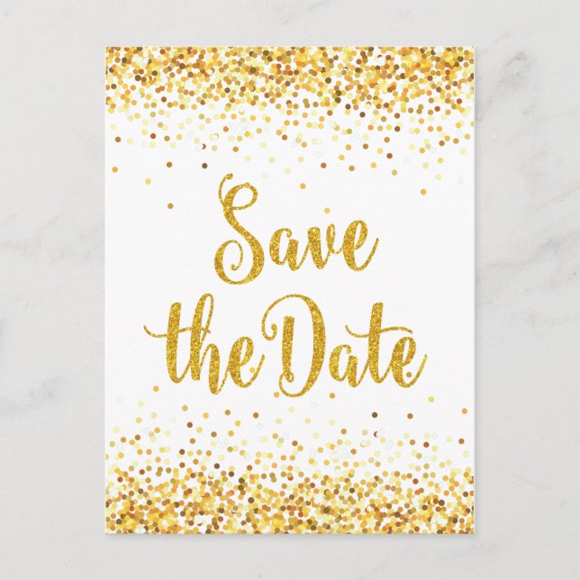 Gold Glitter Save the Date Modern Text Design Announcement Postcard (Front)