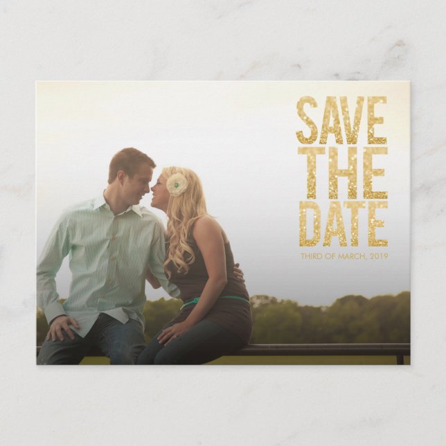 Gold Glitter Save the Date Typography Announcement (Front)