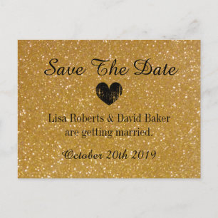 Gold glitter Save the date wedding postcard
