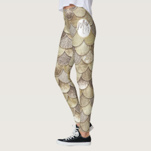 Gold Glitter Scales Monogram Mermaid Leggings