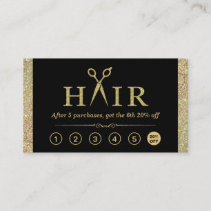Gold Glitter Scissors Hair Salon Loyalty Punch Card
