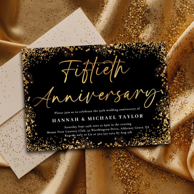 Gold Glitter Script 50th Wedding Anniversary Invitation (Creator Uploaded)