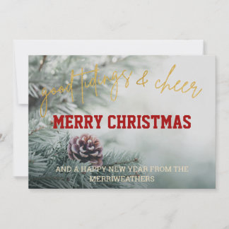 Gold Glitter Script Christmas Photo Greeting Card