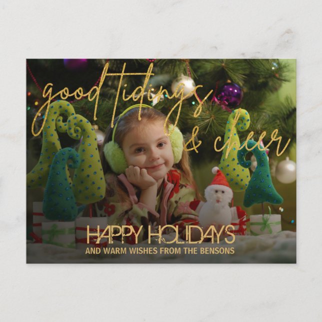 Gold Glitter Script Festive Christmas Postcard (Front)
