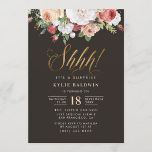 Gold Glitter Script Shhh! Surprise Birthday Party Invitation