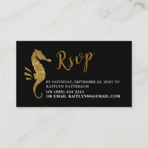 Gold Glitter Seahorse RSVP Enclosure Card