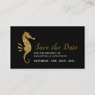 Gold Glitter Seahorse Save the Date Enclosure Card
