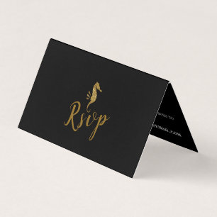 Gold Glitter Seahorse with Photo RSVP Card