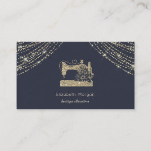 Gold Glitter Sewing Machine Sparkle Tailor Business Card