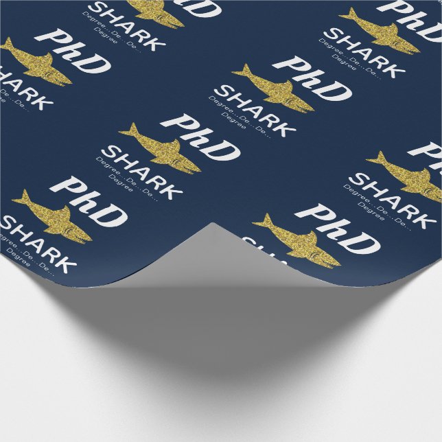 Gold Glitter Shark Blue PhD Graduation Wrapping Paper (Corner)