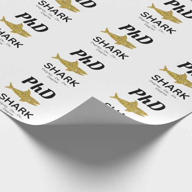 Gold Glitter Shark PhD Graduation Wrapping Paper (Corner)