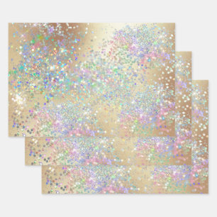 Gold glitter shimmer holographic confetti party wrapping paper sheet