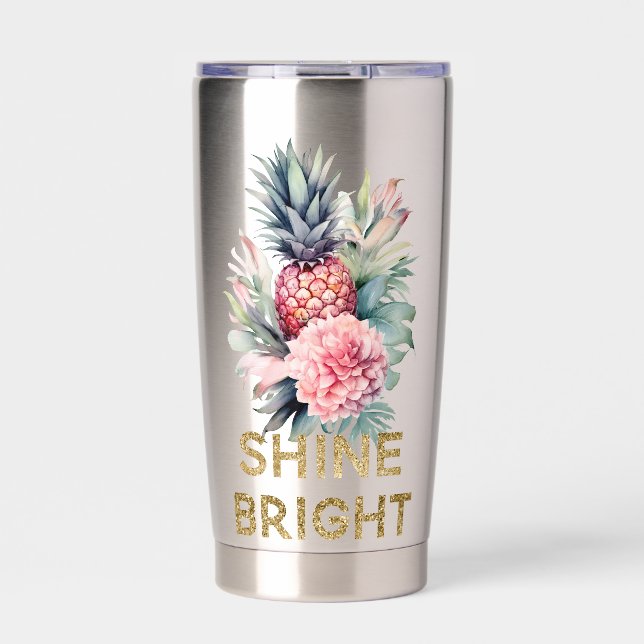 Gold Glitter Shine Pineapple Insulated Tumbler (Front)