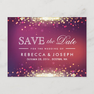 Gold Glitter Shiny Sparkle Lights Save the Date Announcement Postcard