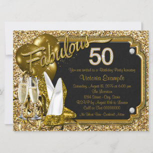 Gold Glitter Shoes Fabulous 50 Birthday Party Invitation