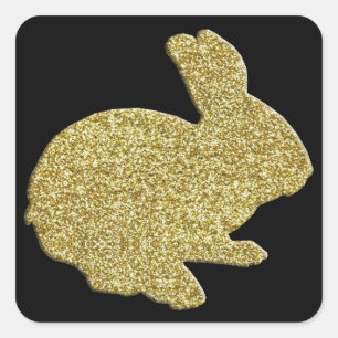 Gold Glitter Silhouette Easter Bunny Stickers
