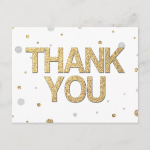 Gold Glitter Silver Foil Print Confetti Thank You Postcard