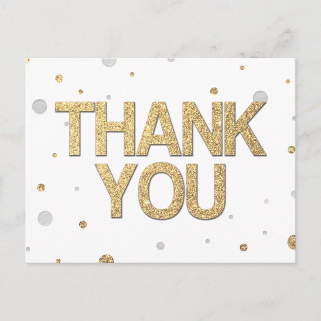 Gold Glitter Silver Foil Print Confetti Thank You Postcard (Front)