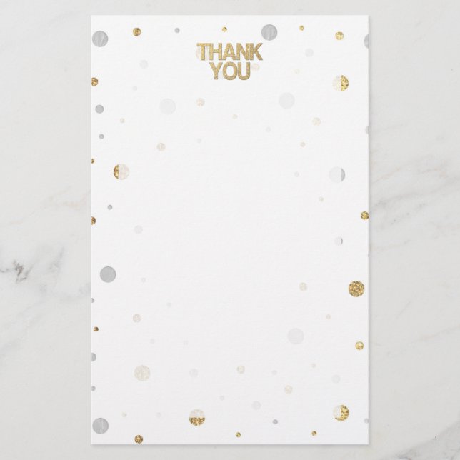 Gold Glitter Silver Foil Print Confetti Thank You Stationery (Front)