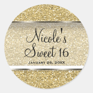Gold Glitter & Silver Glam Wedding Party Favour Classic Round Sticker
