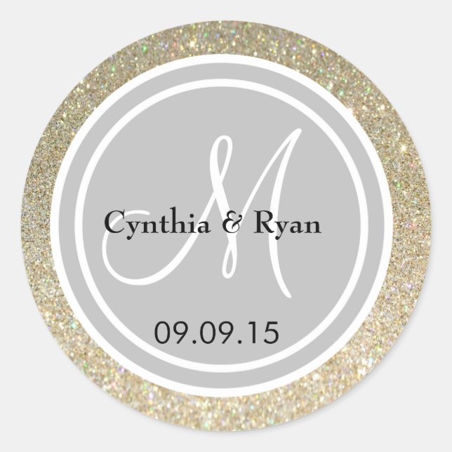 Gold Glitter & Silver Wedding Monogram Seal (Front)