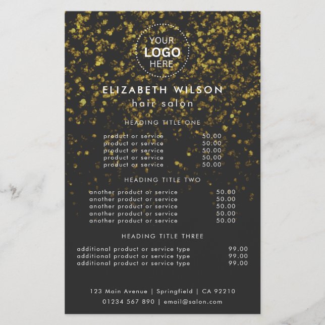 Gold Glitter | Simple Salon Service Menu Flyer (Front)