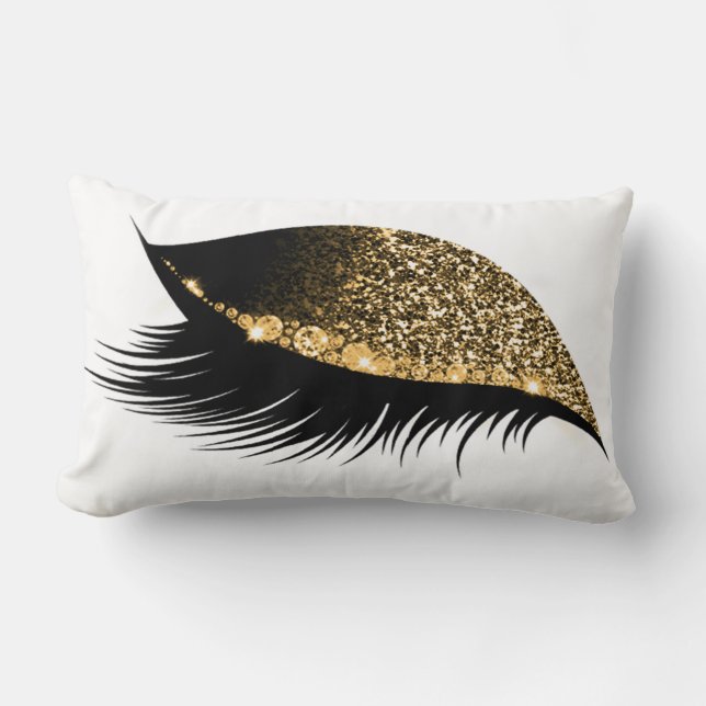 Gold Glitter Sleep Makeup Eyes Lash White Left Lumbar Cushion (Front)