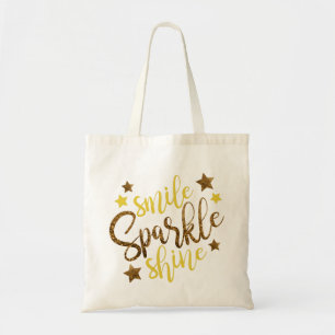 Gold Glitter Smile Sparkle Shine Typography Tote Bag