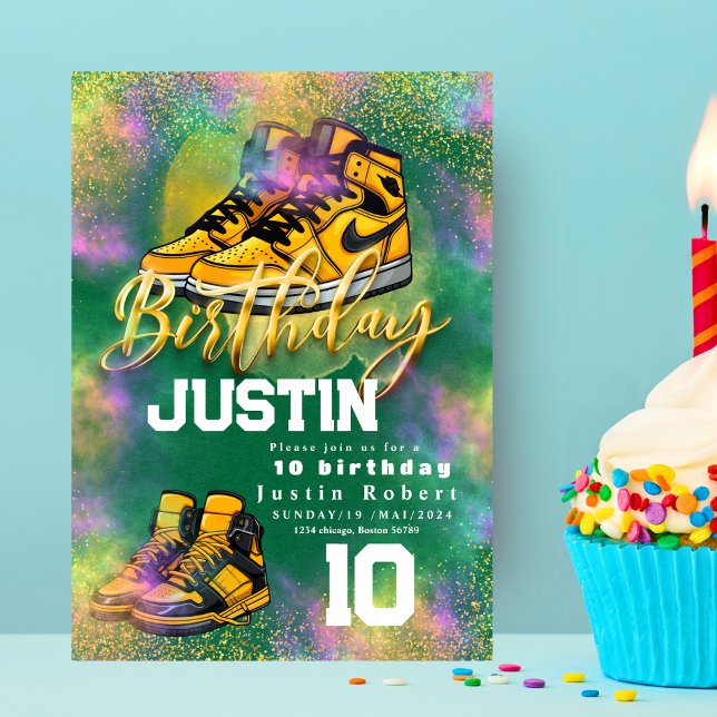 Gold glitter Sneaker Ball Birthday party colourful Invitation (Creator Uploaded)
